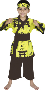 The Child Japanese Boy Costume includes jacket, trousers, headband and padded waist belt.