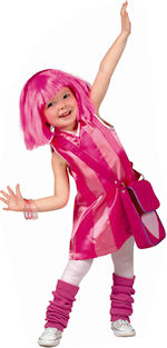 Dance like Stephanie with this complete dress up set. Includes pink striped dress, pink wig, headban