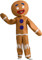 Child Shrek Gingerbread Man Costume includes jumpsuit with headpiece.
