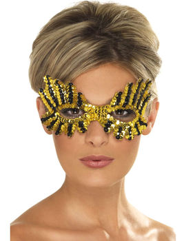 Unbranded Fancy Dress - Domino Mask (Black and Gold)