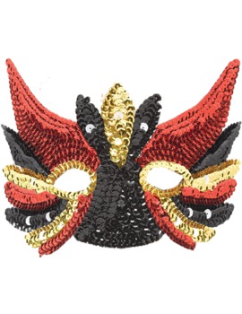 Unbranded Fancy Dress - Sequin Mask (Black, Gold and Red)