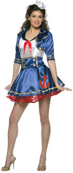 The Teen Sailor Gal Costume, is a one-piece blue skirt and white top including a detachable jacket a