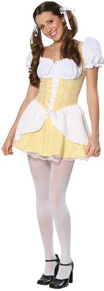 The Teen Goldilocks Costume includes a faux corseted dress with lacing detail and bra top with elast