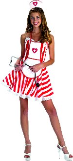 Includes dress, petticoat, apron, hat and stethoscope.