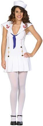 The Teen Hit the Deck! Costume includes a stretch halter sailor dress with attached cotton pleated s