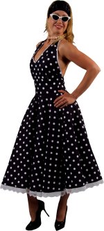 Unbranded Fancy Dress Costumes - Adult 50s Polka Dot Dress BLACK Extra Large