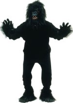 Budget priced adult gorilla costume comprising of fur headpiece with facial expressions, fur covered