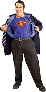 Includes plus size jacket and attached shirt front with tie and muscle chest plus glasses.