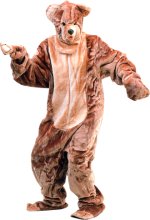 Deluxe adult teddy bear costume comprising of headpiece, fur one piece jumpsuit with hands and feet.