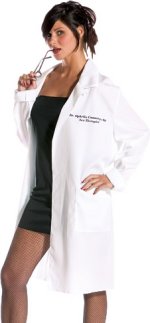 Adult ladies lab coat with humerous name and title.