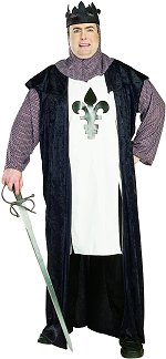 A three price costume combination of long velvet robe with attached chain mail printed sleeves, boot