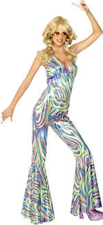 Unbranded Fancy Dress Costumes - Adult Multi-Coloured Dancing Queen Catsuit Small
