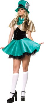 Deluxe 3 piece costume includes hat, cape and dress.