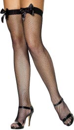 Unbranded Fancy Dress Costumes - Black Fishnet Stockings with Black Bow