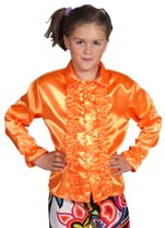 Orange satin seventies style frill shirt.