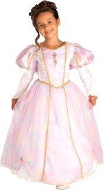 Includes puff shouldered medieval themed dress with gold trim.