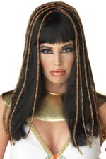 Egyptian Princess style wig with decorative trim.