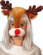 Fancy Dress Costumes - Fur Reindeer Mask and Red Nose