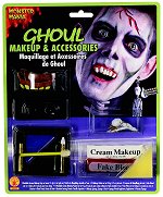 Includes skeleton earring, false teeth, fake skin, fake blood, cream makeup, sponge and pallete.