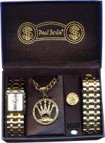 Set includes deluxe real watch, necklace, ring and bracelet.