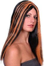Fancy Dress Costumes - Streaked BLACK and ORANGE Witch Wig