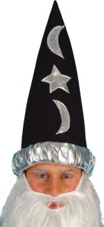 Fancy Dress Costumes - WIZARD HAT Black SilverTrim Moon Star