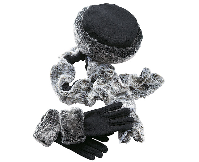 Unbranded Faux Fur Scarf Gloves and Hat Black