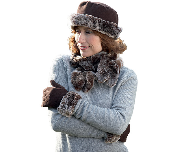 Unbranded Faux Fur Scarf Gloves and Hat Chocolate