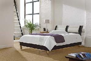 Black faux leather bed frame & headboard  Chic contrasting cream faux leather upholstered head