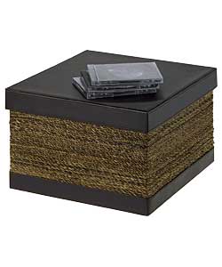 Chocolate colour multi storage box.Reinforced card base with abaca rope and faux leather.Capacity 20
