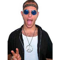 Far out, man! A hippy headband, groovy John Lennon style sunglasses, and a FAB peace-sign medallion.