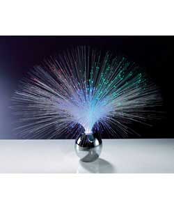 Red, green and blue colour changing LED fibre optic lamp.Chrome plated plastic base.Height