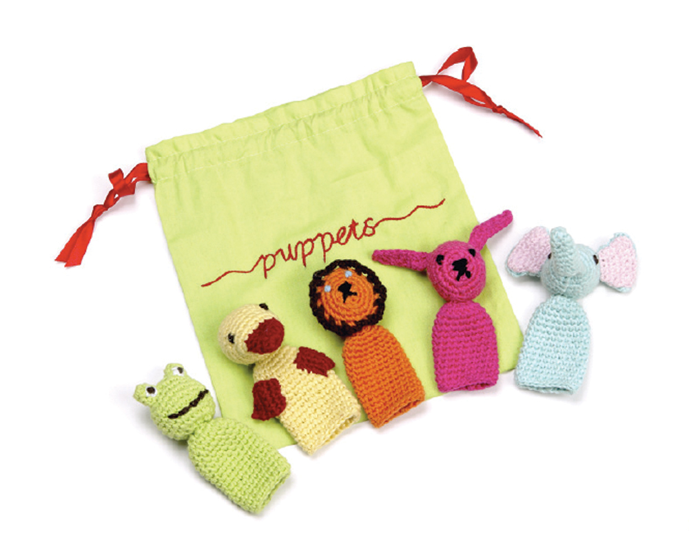 Very appealing set of hand-knitted cotton finger puppets with winsome expressions. Will look very to