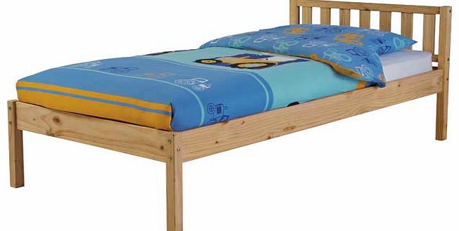 This classic wooden bed frame has a neutral finish to suit any style interior. The Finland is simply styled. practical and a pleasing addition to any bedroom. Part of the Finland collection. Solid pine frame finish. Size W99. L199. H70cm. 29cm cleara