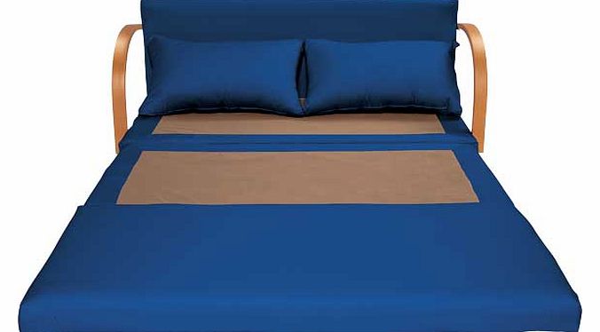 The blue Fizz sofa bed features a 10cm deep foam fold out mattress with back cushions that are perfect for use as pillows. Sleep alternative end to pillow. Part of the Fizz collection Foam fold out Fold out bed mechanism. Small double. Cotton upholst