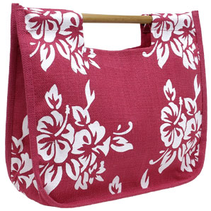 Sisal weave bag with hibiscus pattern and bamboo b