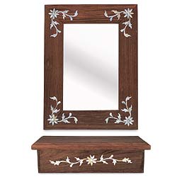 Floral Inlaid Wall Shelf & Mirror
