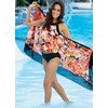 Tankini with multi floral top with deep band neckline and arm holes with sequin trim, soft cups and 