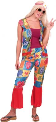 This excellent value flower power costume contains trousers and waistcoat       Will Fit Dress Size