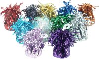 Each foil covered balloon weight can hold down up to fifteen 11 inch helium filled balloons. Place