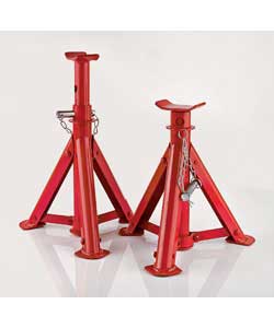 Pair of adjustable folding axle stands.Essential when using a trolley jack.Space saving design when