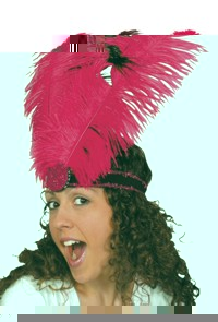 A big head dress with three feathers that really catches the eye. Could be used for a 1920`s party