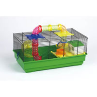Hamster / Gerbil cage with wire top. Includes wheel, house, ladder, platform 