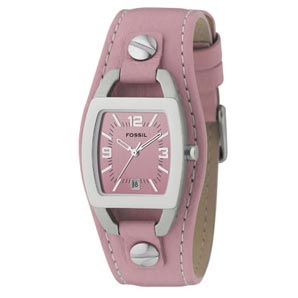 This trendy watch features a wide leather strap wi