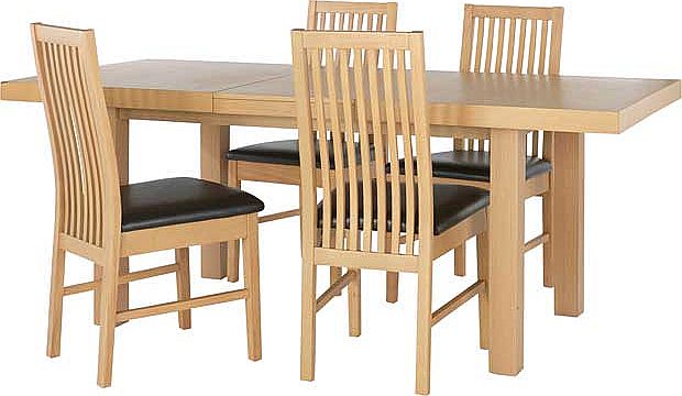 Add some elegance to your dining room with this extending dining table and 4 chairs from the Franklin collection. This set comes with an oak veneer table with an integral extension that is 45cm. The 4 chairs that are included have an oak stained fini