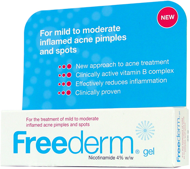 Freederm is a new cooling, translucent, fragrance-free topical gel containing nicotinamide - a