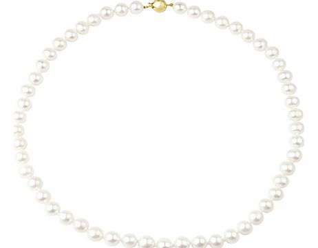 A classically elegant white pearl necklace. It sits comfortably on the collar bone and has a pretty 9ct gold clasp in the shape of a coffee bean. Dimensions: Length: 16 Individual pearls: 0.7 x 0.7cm When cared for properly, pearls can last a lifetim