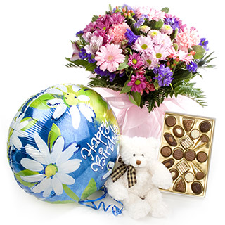 HT01 Standard Friendship bouquet delivered with a SD03 160g box of chocolates SD01 Teddy Bear and a 