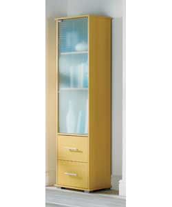 Size (H)170, (W)45, (D)35cm.Beech finish and frosted glass.1 frosted glass display door.2 adjustable