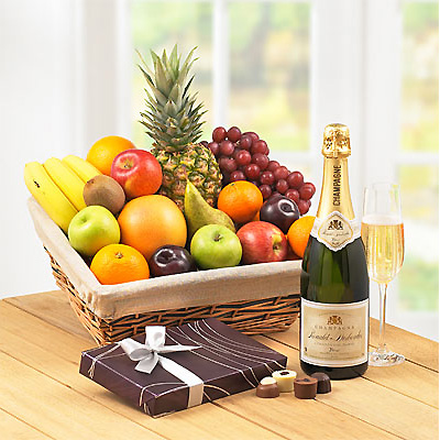 Unbranded Fruit Basket with Champagne and Chocolates